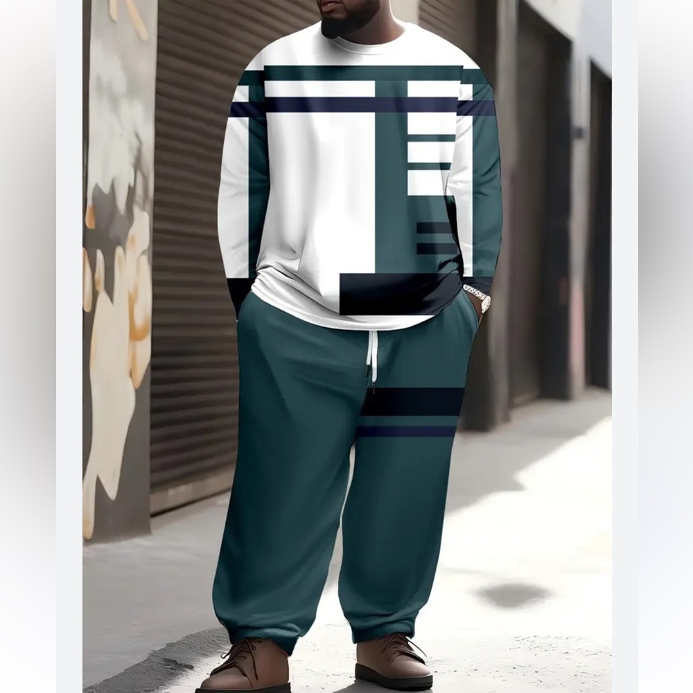 Temu Men’s Plus Size Striped Sporty Long Sleeve